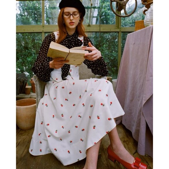 For Love And Lemons Talia Rosebud Embroidered A-Line Midi Skirt - Picture 1 of 11